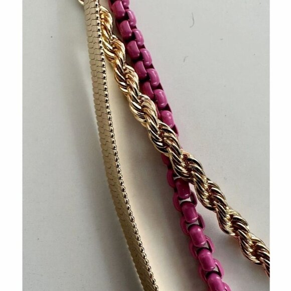 Nicole Miller Layered Necklace Triple Gold Tone Pink Snake Rope 3" Ext NEW - Picture 7 of 12